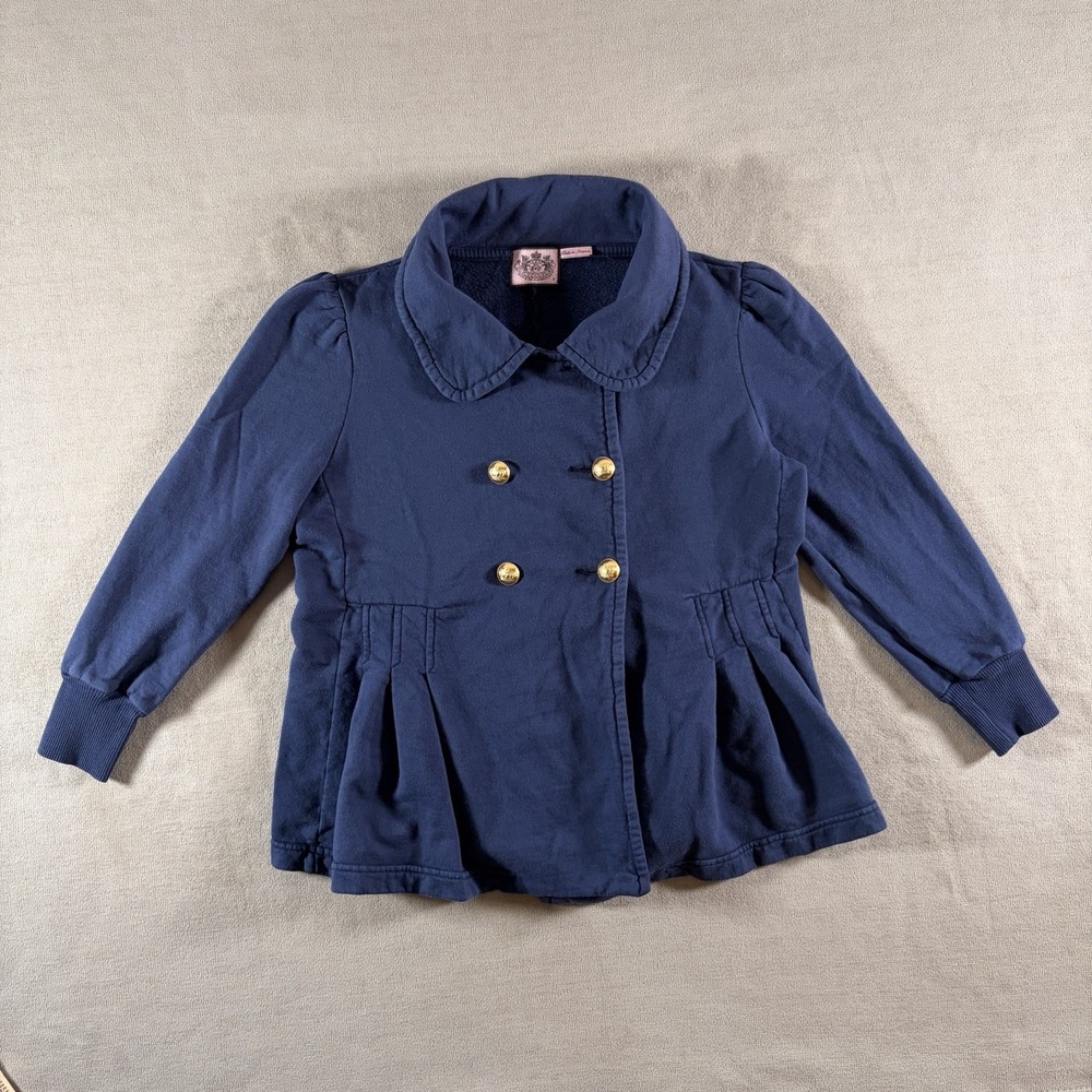 Juicy Couture Peplum Jacket Women's Petite Blue Double‎ Breasted Gold Button Y2K